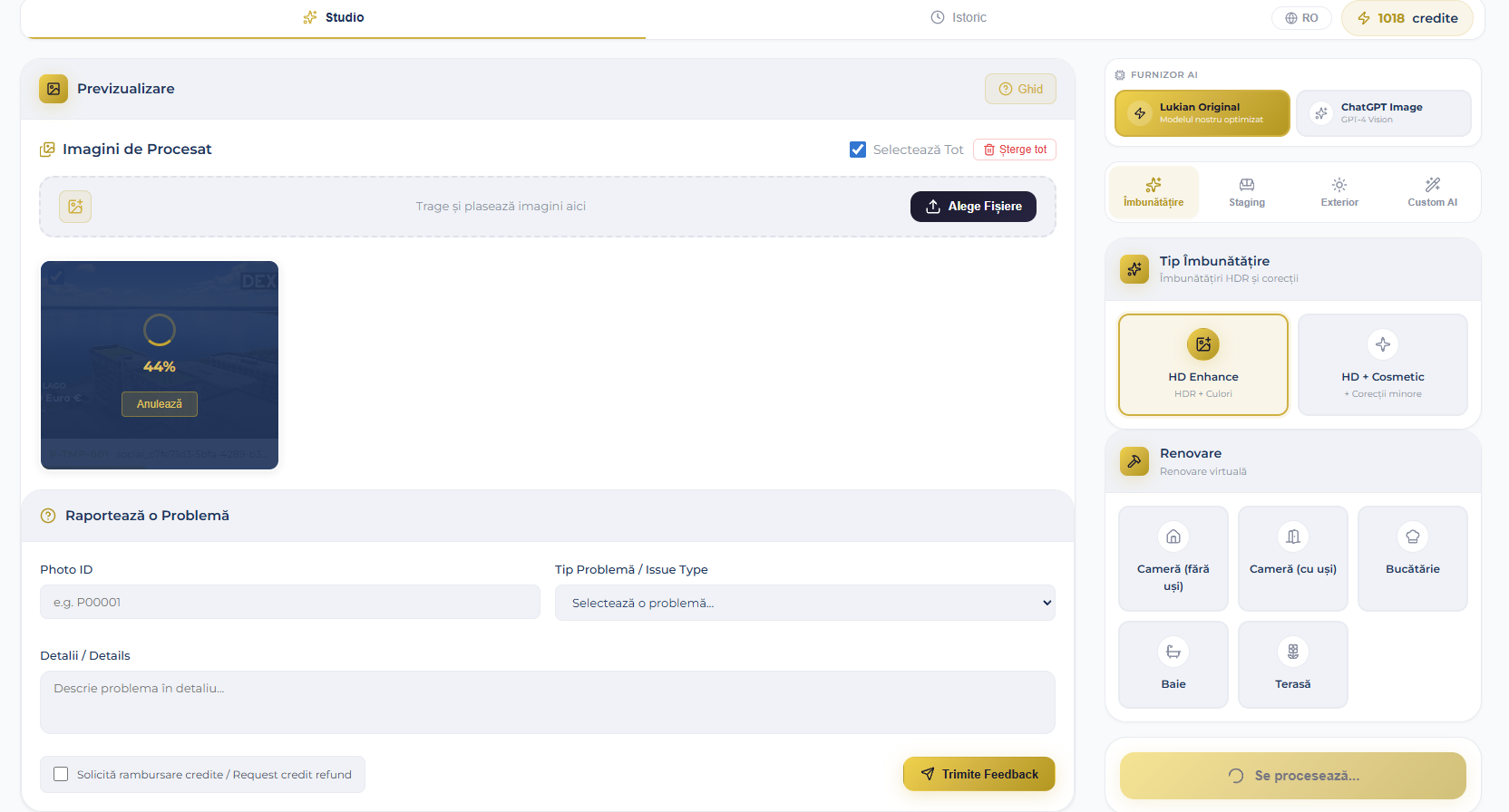 AI Photo Studio — interfață avansată