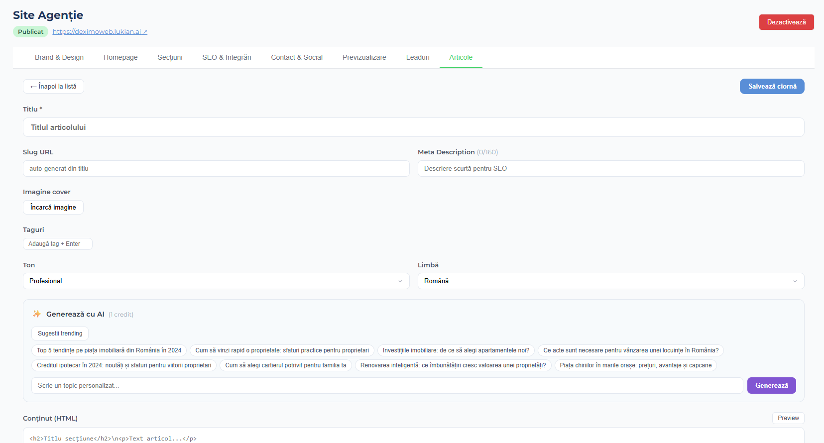 Blog AI — creare articole cu trending topics